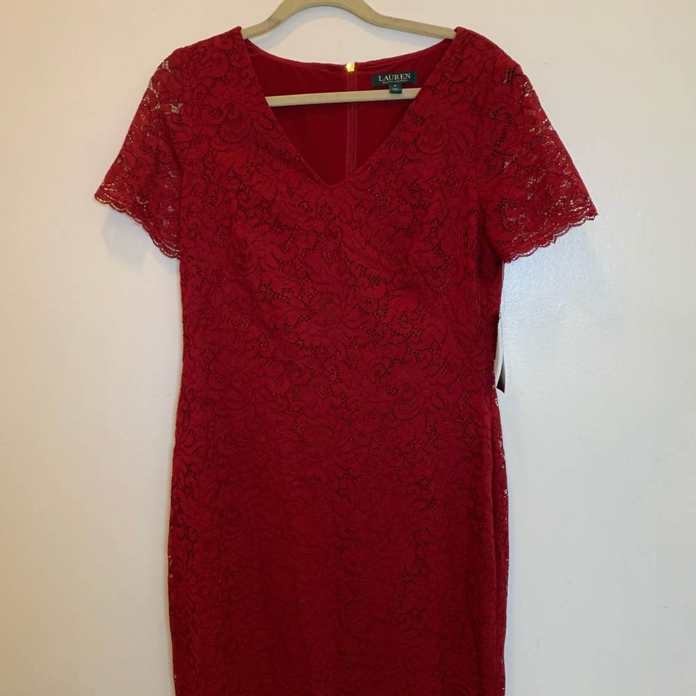 Lauren Ralph Lauren Red Lace Cocktail Dress